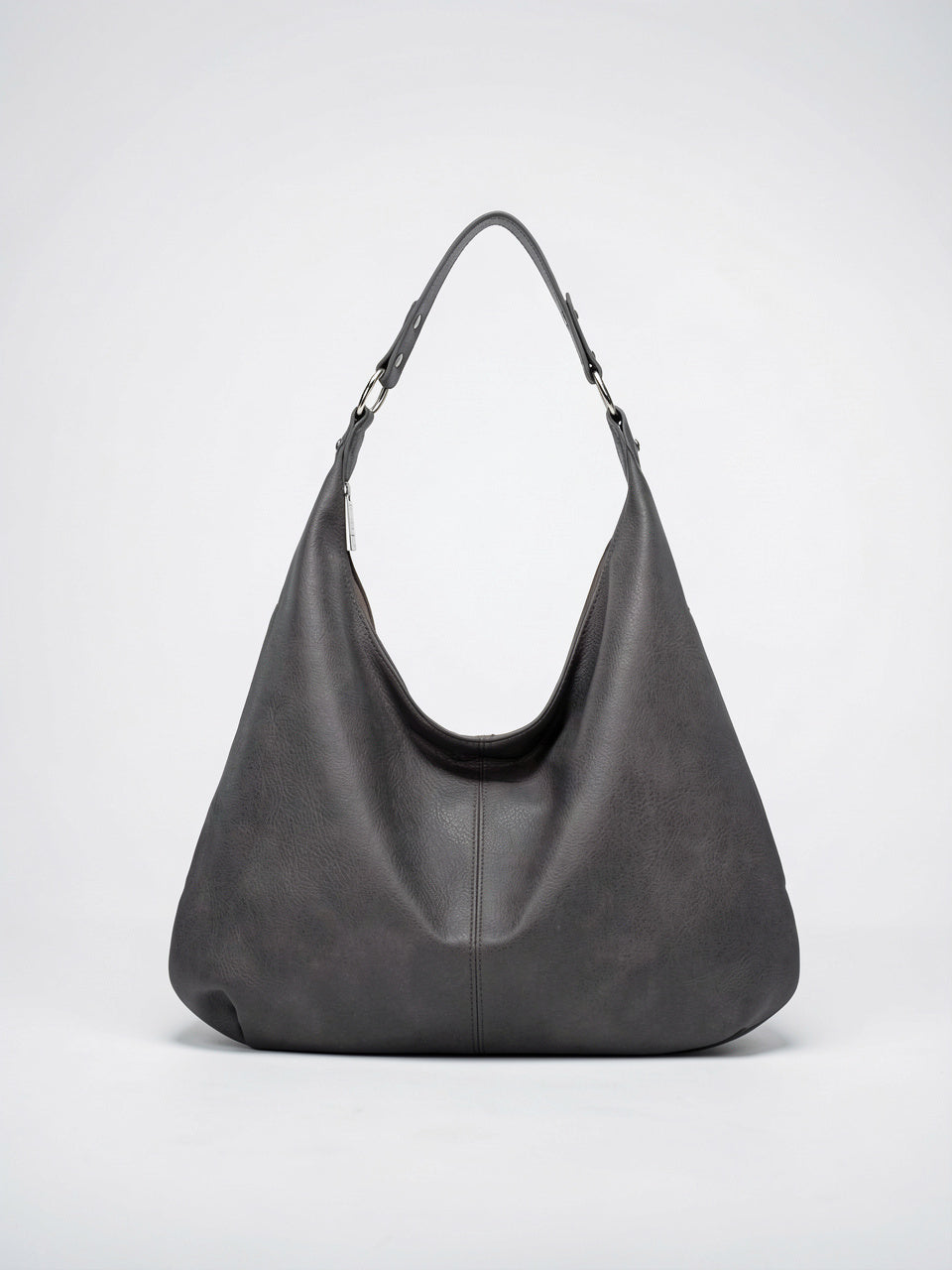 Adélaïde — Sac cuir hobo souple - Gris
