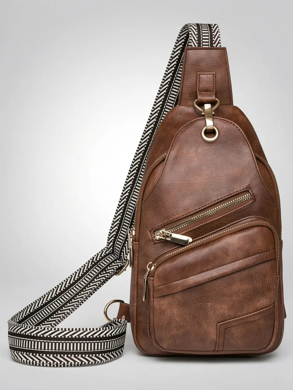 Inès — Sac bandoulière multipoches à lanière tissée large