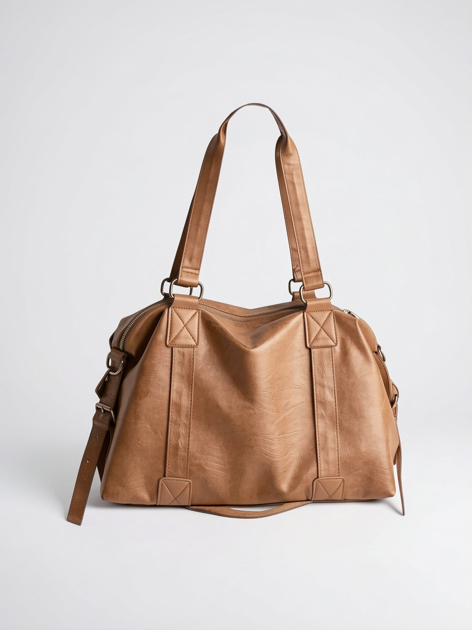 Albane — Grand sac à main rétro de cours souple à bandoulière - Marron clair