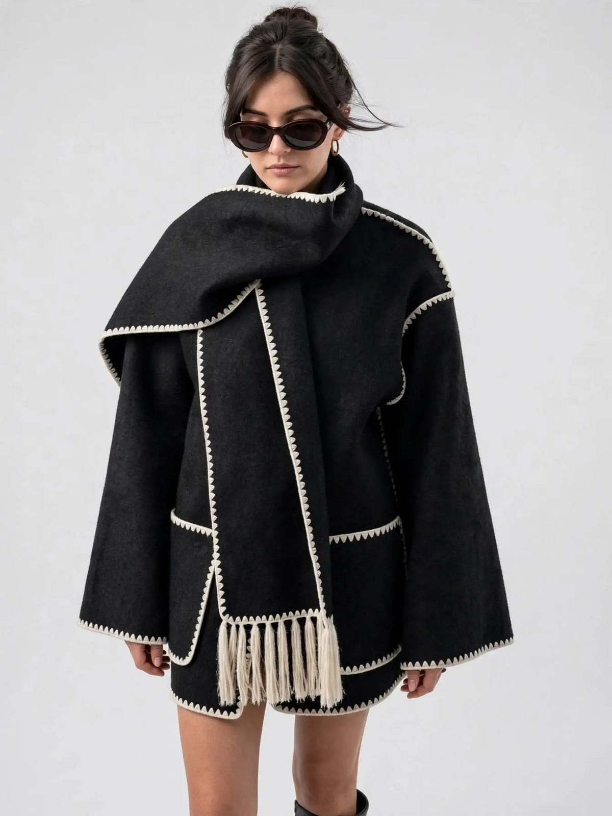 Manteau Laine Tweed Femme Ample Coupe Col Rond