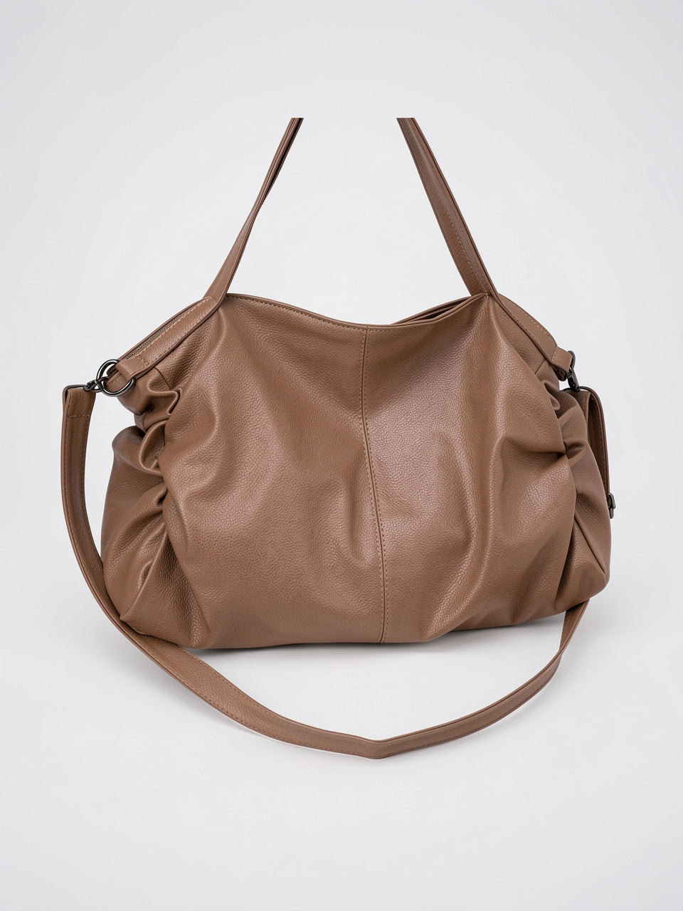 Apolline — Grand sac à main souple de cours avec bandoulière - Marron clair