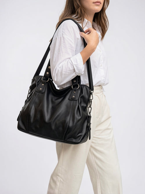 Artémis — Grand sac à main noir en cuir souple - 2