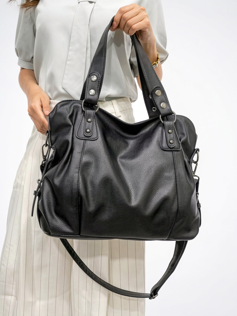 Artémis — Grand sac à main noir en cuir souple - 4