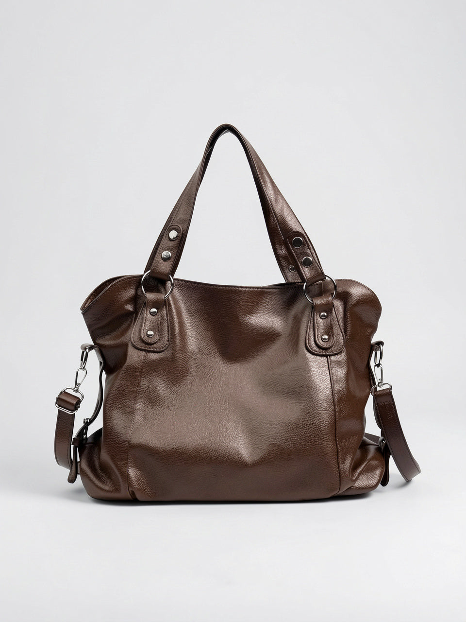 Artémis — Grand sac à main noir en cuir souple - Café