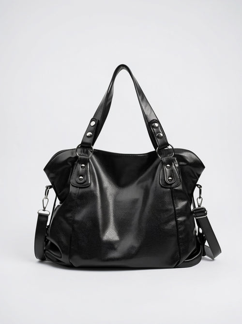 Artémis — Grand sac à main noir en cuir souple - Noir