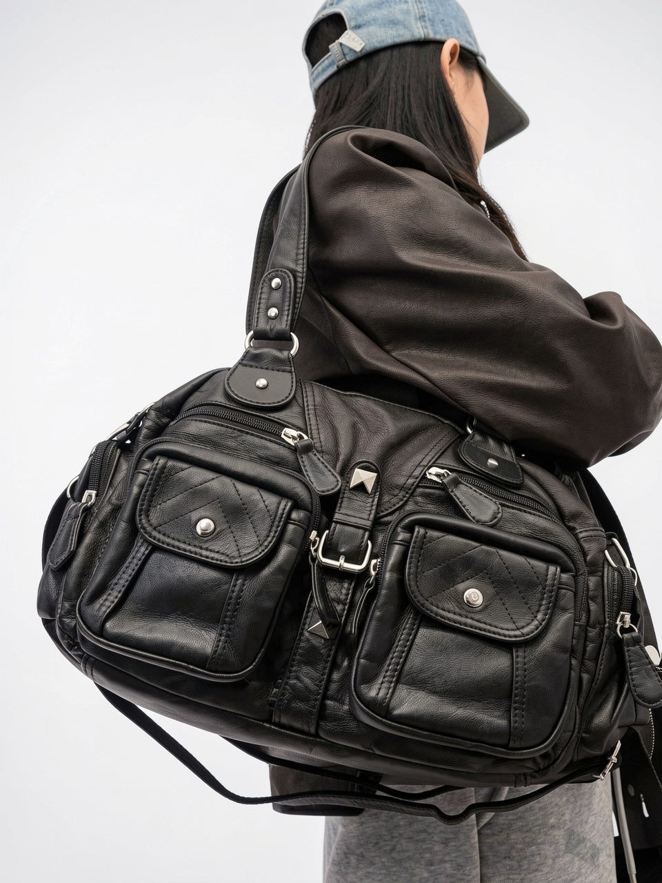 Automne — Grand sac à main rétro de cours multipoches à bandoulière - 13