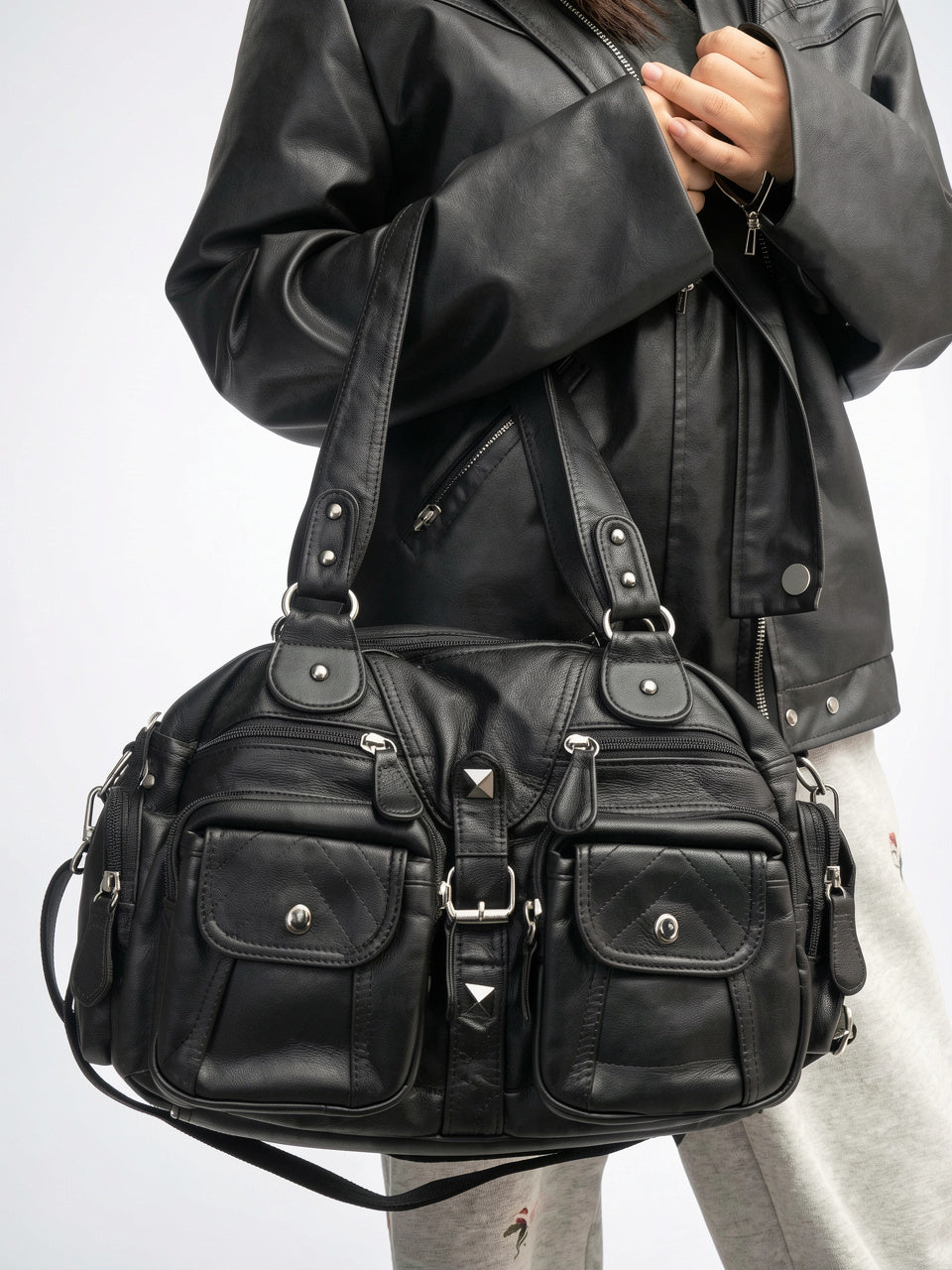 Automne — Grand sac à main rétro de cours multipoches à bandoulière - 5