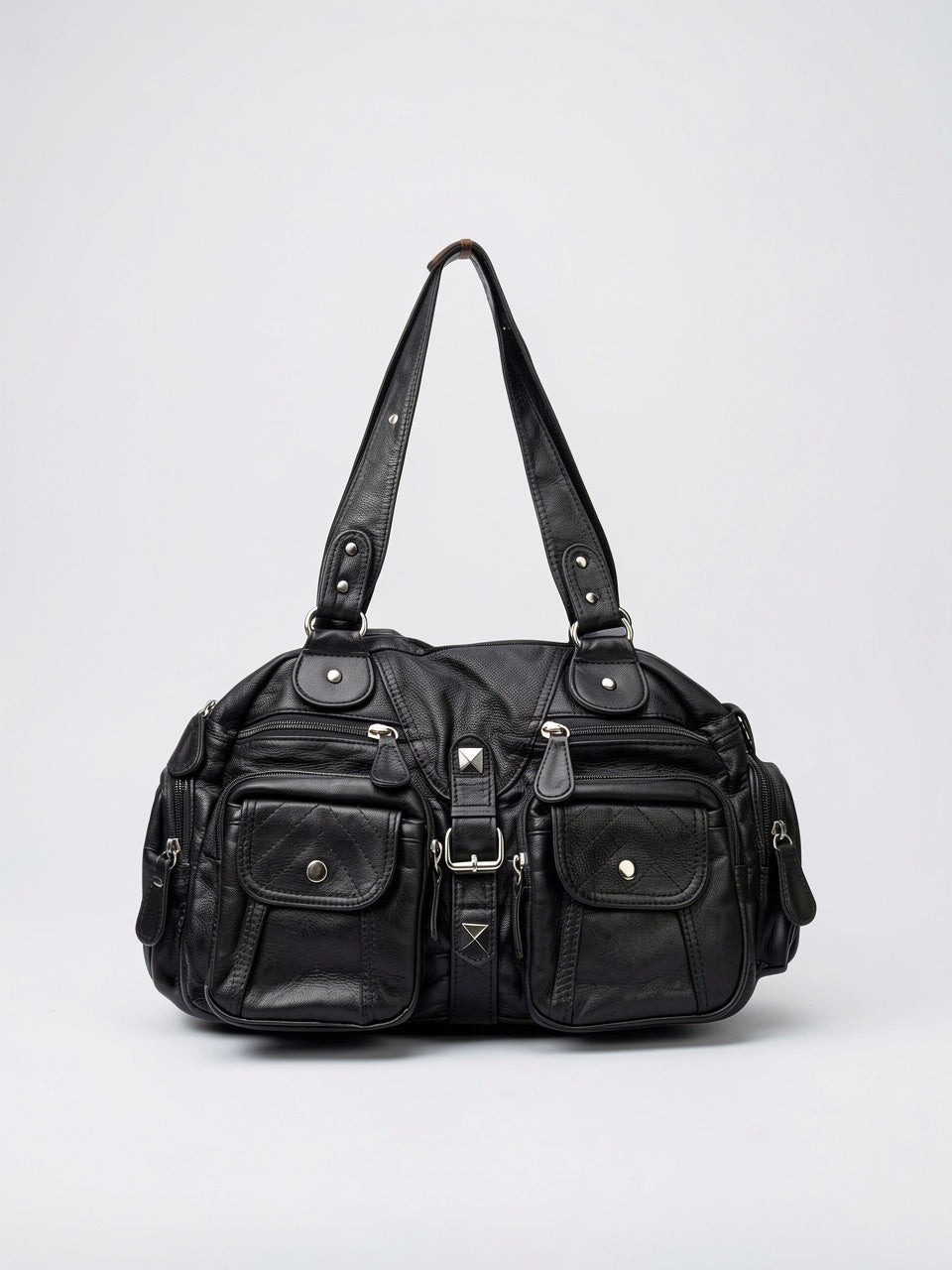 Automne — Grand sac à main rétro de cours multipoches à bandoulière - Noir
