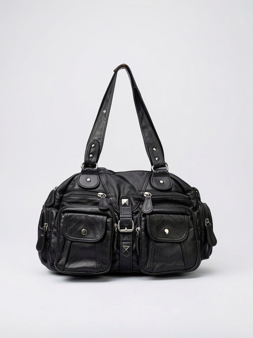 Automne — Grand sac à main rétro de cours multipoches à bandoulière - Noir