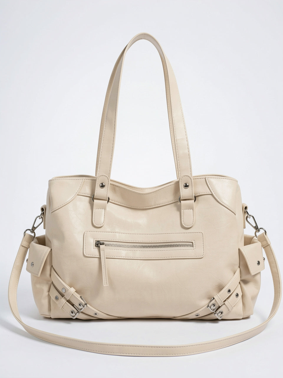 Azalée — Sac de cours à main rétro en cuir vegan - Blanc