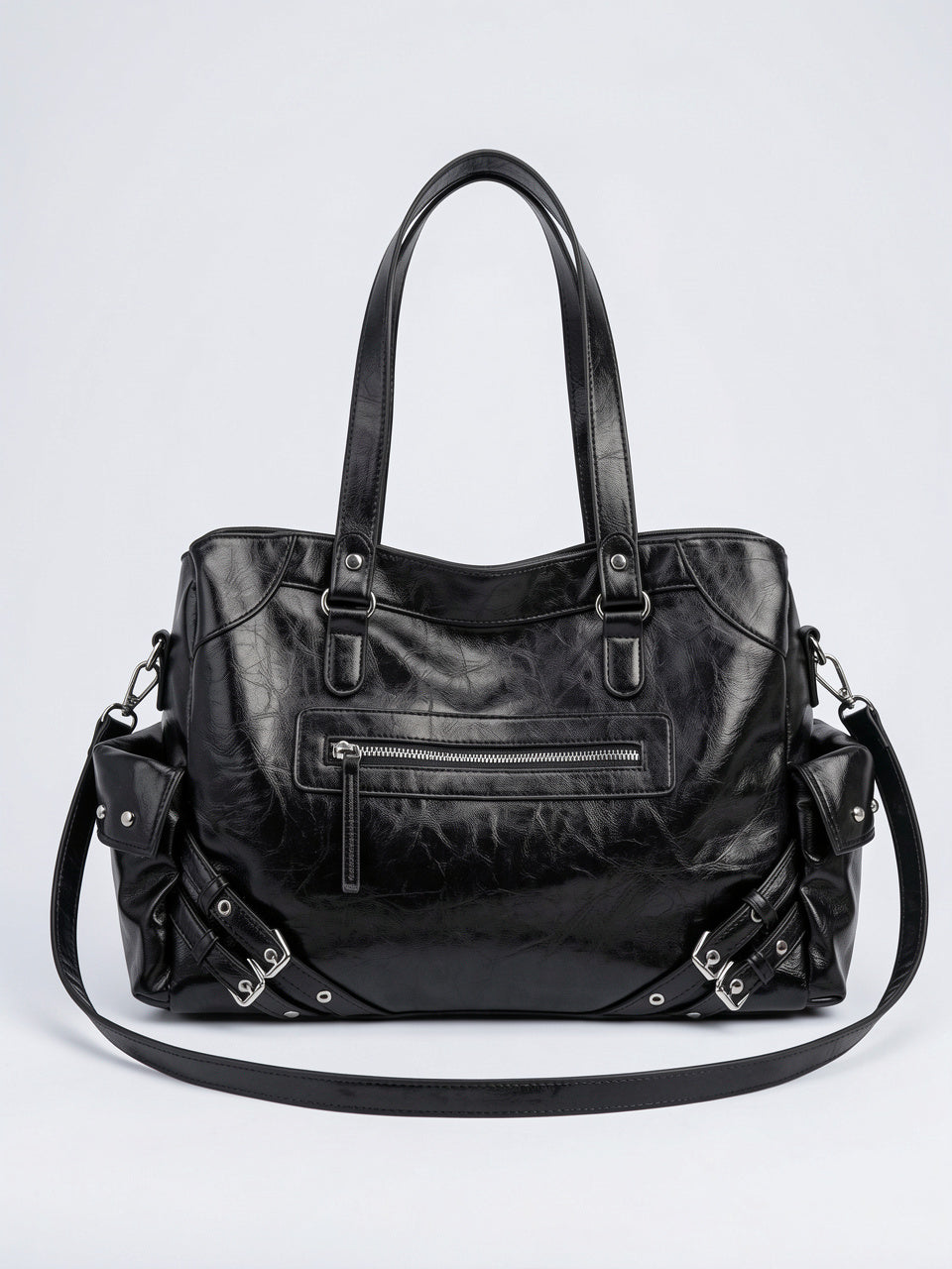 Azalée — Sac de cours à main rétro en cuir vegan - Noir