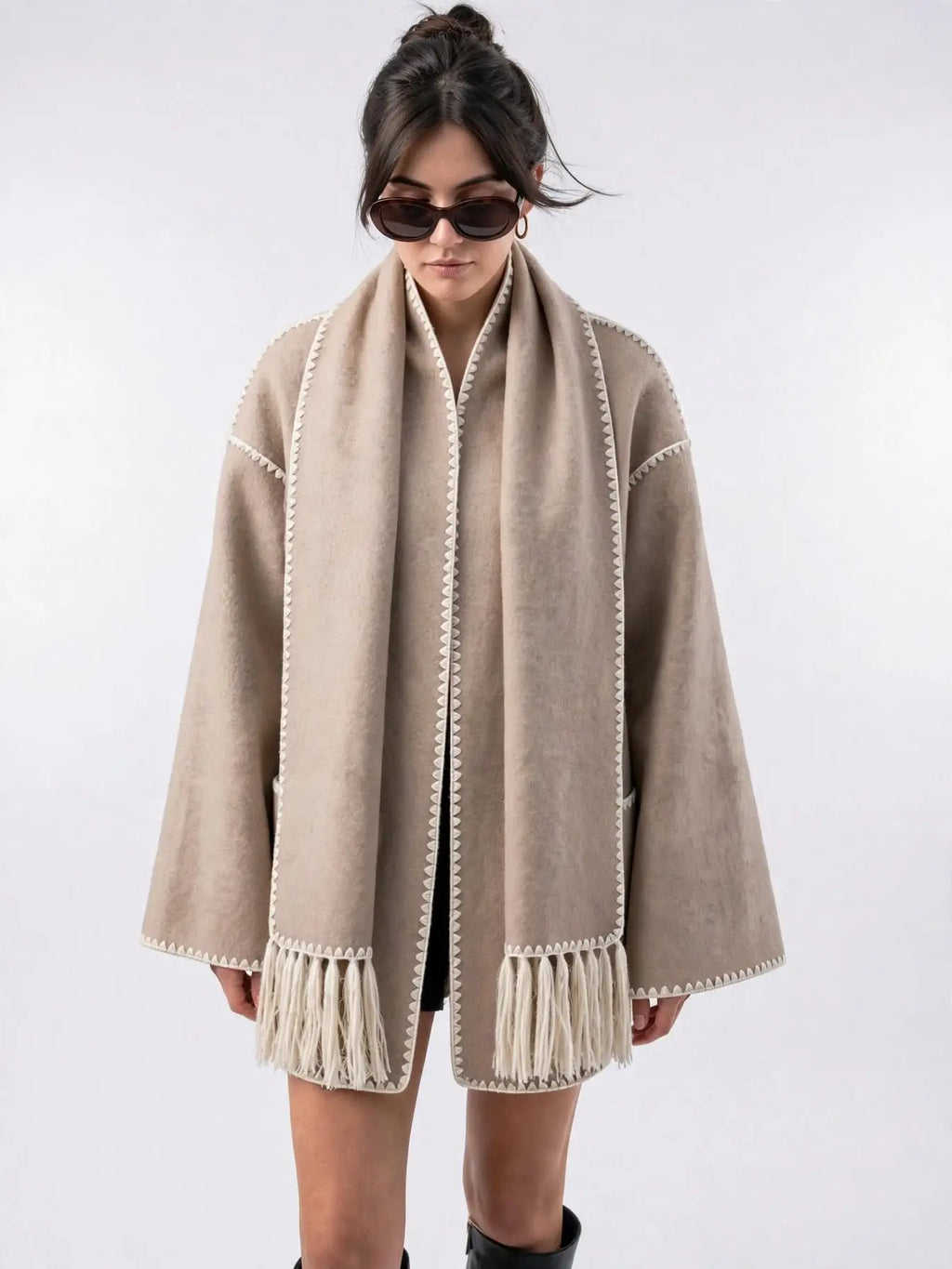 Manteau Laine Tweed Femme Ample Coupe Col Rond