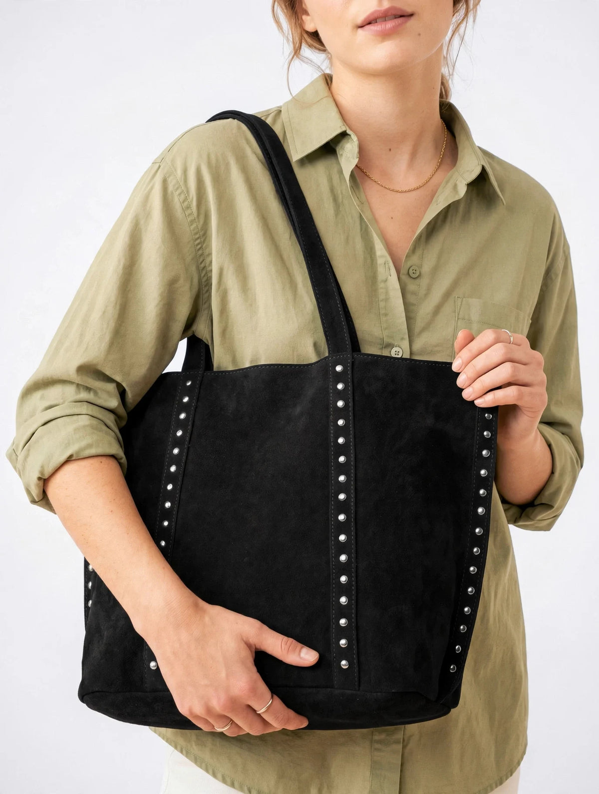 Hermine — Grand cabas vintage suédé à rivets