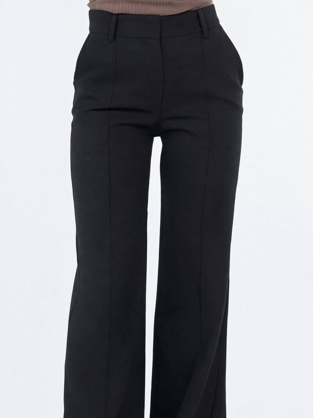 Pantalon Jambes Larges Double Taille Taille Haute Fluide