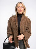 Blazer Oversize pour Femmes, Boutonné, Coupe Relax, Revers Classiques - Marron S