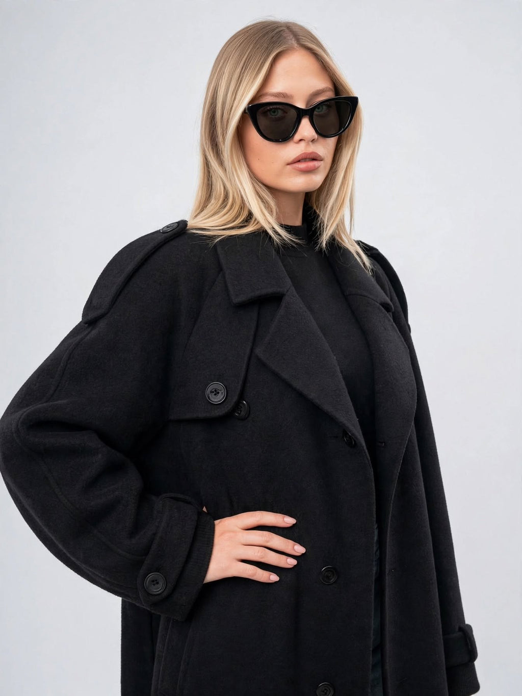 Trench Femme Col Tailleur Long Noir Coupe Ample