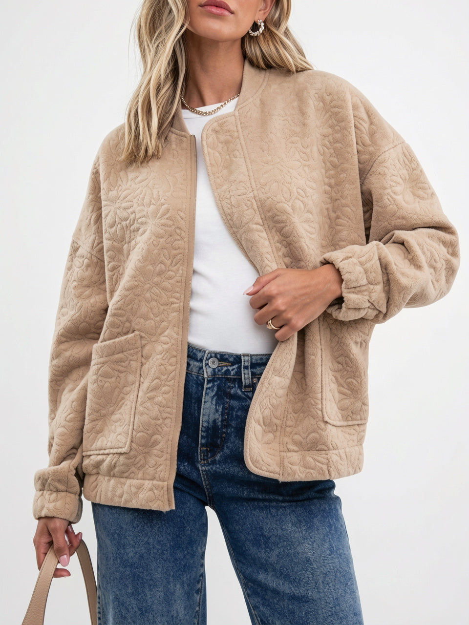 Blouson Bomber Floral Texturé Chaud Coupe Relax - 2