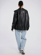 Blouson Bomber Oversize pour Femmes, Vêtement Extérieur Décontracté, Cuir Premium, Coupe Relax - 6