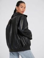 Blouson Bomber Oversize pour Femmes, Vêtement Extérieur Décontracté, Cuir Premium, Coupe Relax - 8