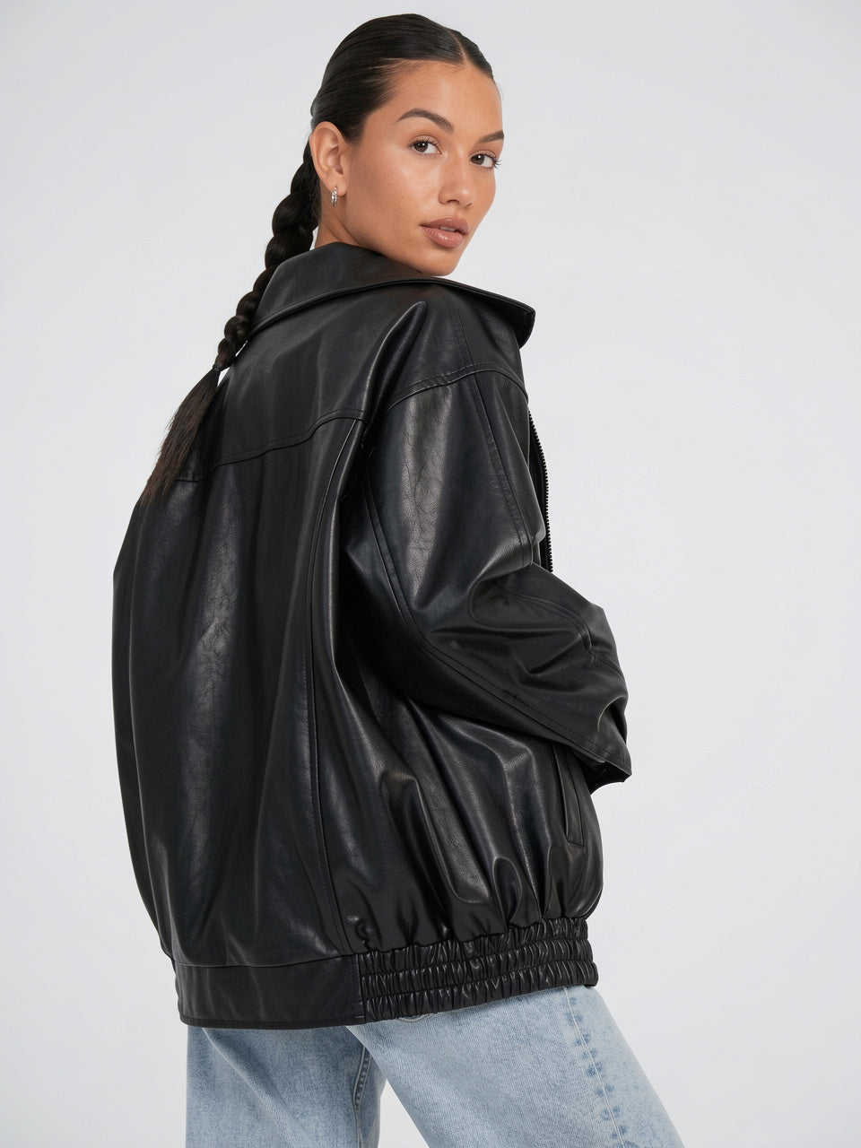 Blouson Bomber Oversize pour Femmes, Vêtement Extérieur Décontracté, Cuir Premium, Coupe Relax - 8