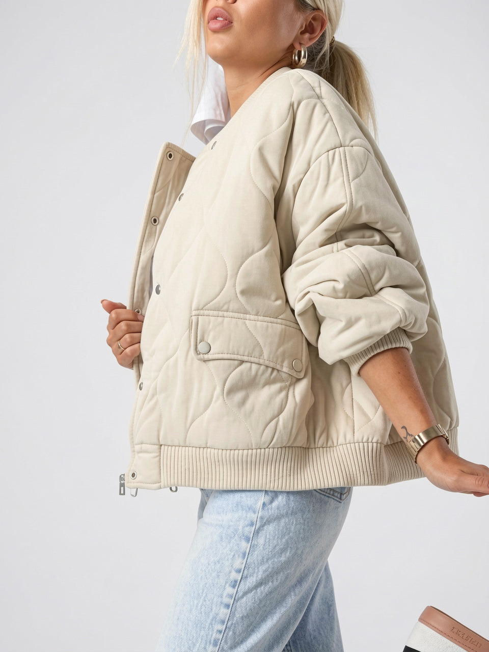 Bomber Matelassé Femme Oversize Quotidien Confort Coupe Ample - 4