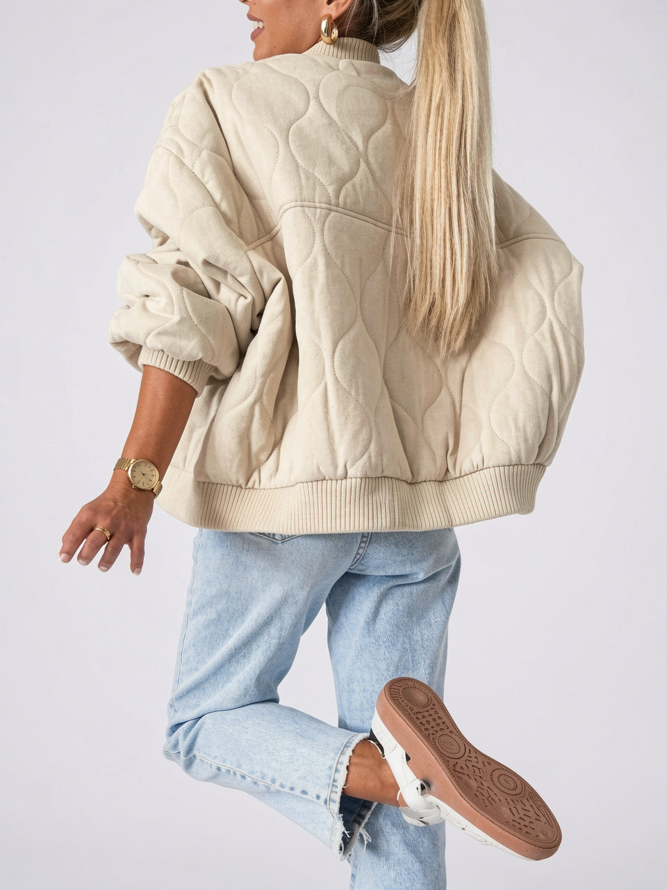 Bomber Matelassé Femme Oversize Quotidien Confort Coupe Ample - 5