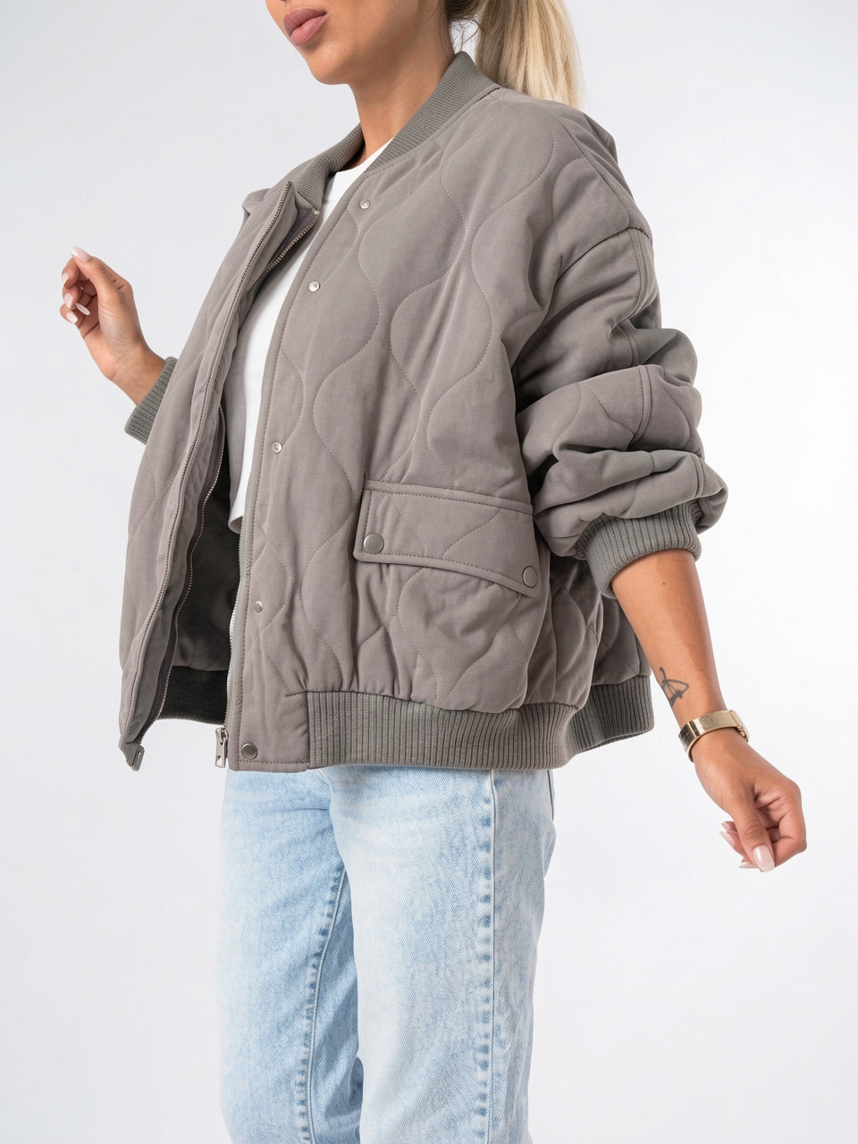 Bomber Matelassé Femme Oversize Quotidien Confort Coupe Ample - 7