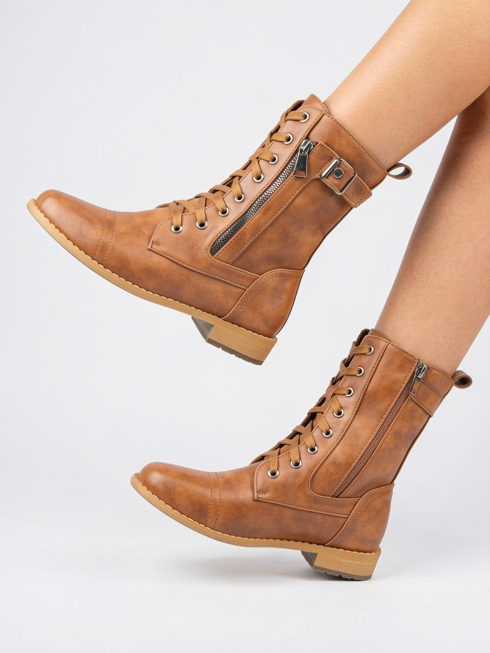 Bottes Cuir Lacets Fermeture Éclair Semelle Durable - 1