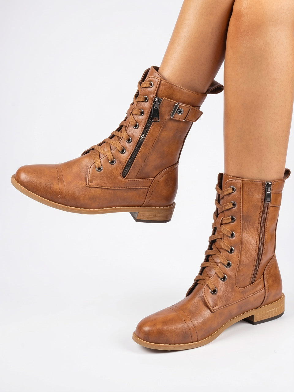 Bottes Cuir Lacets Fermeture Éclair Semelle Durable - Marron 5