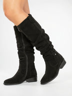 Bottes hautes en daim pour femmes avec fermeture éclair latérale, usage quotidien talon bas, silhouette slouch et texture douce - 3