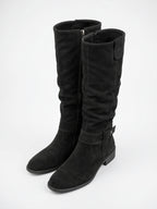 Bottes hautes en daim pour femmes avec fermeture éclair latérale, usage quotidien talon bas, silhouette slouch et texture douce - 5