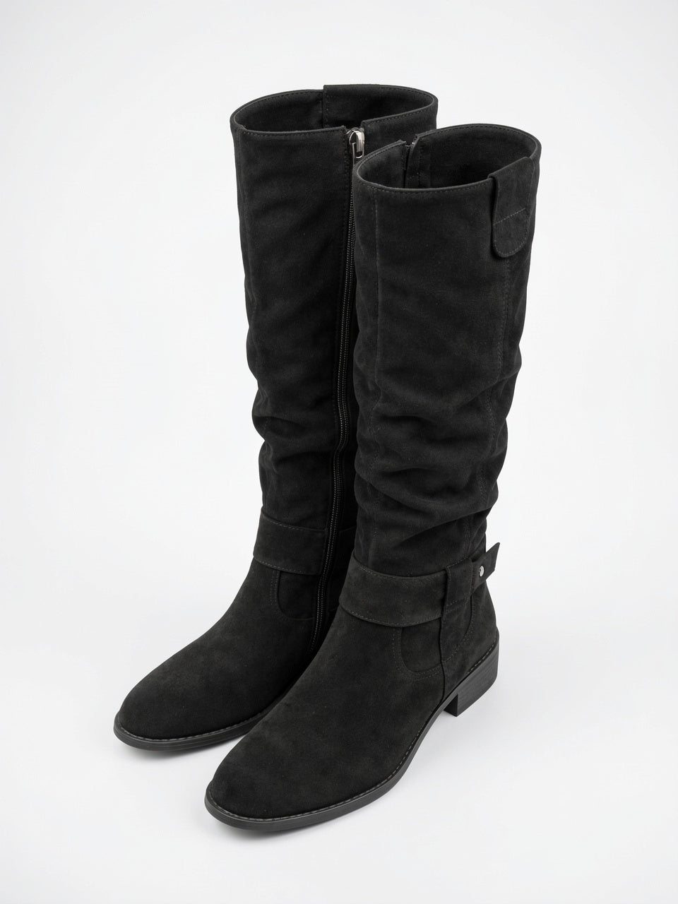 Bottes hautes en daim pour femmes avec fermeture éclair latérale, usage quotidien talon bas, silhouette slouch et texture douce - 5