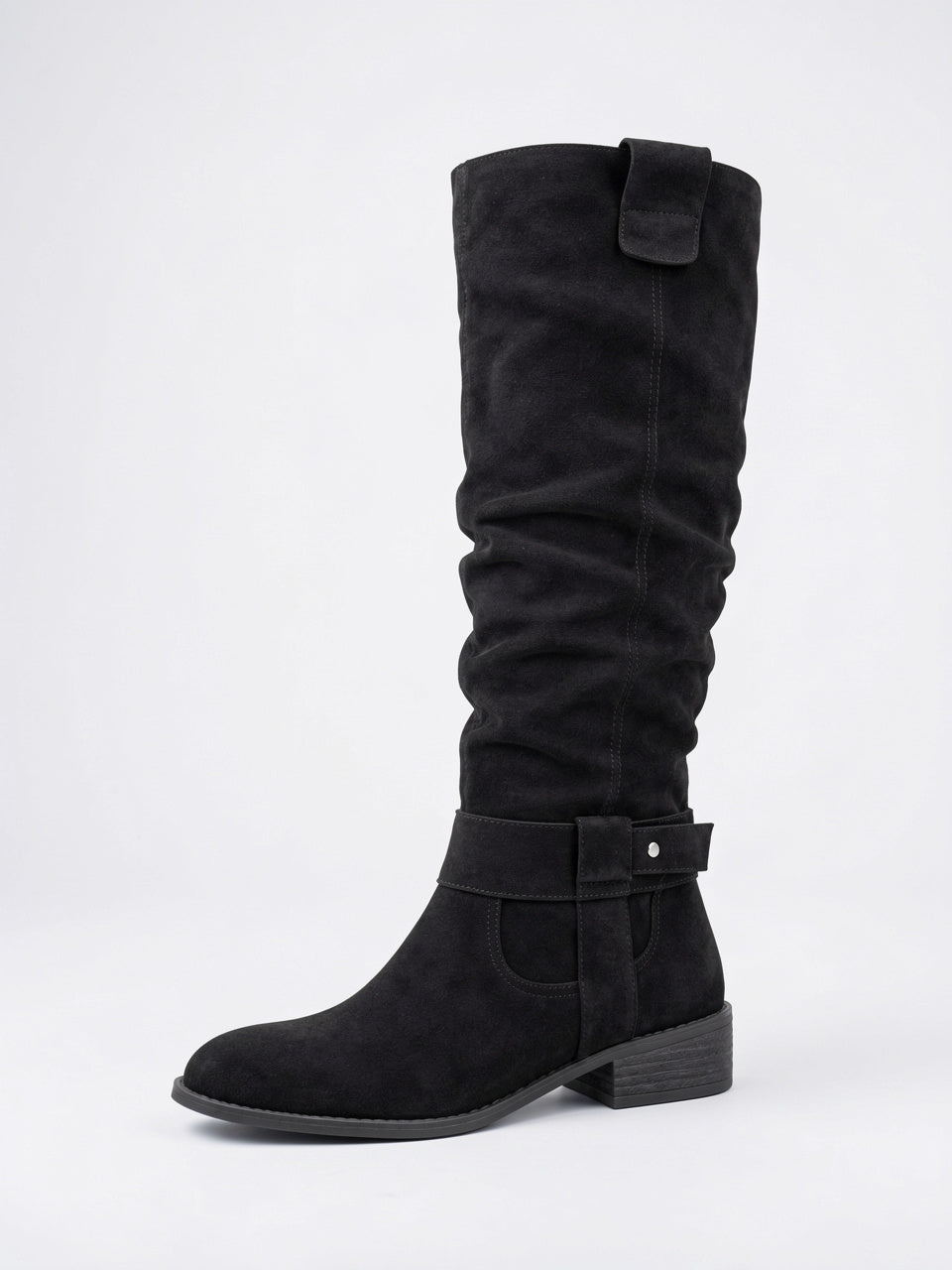 Bottes hautes en daim pour femmes avec fermeture éclair latérale, usage quotidien talon bas, silhouette slouch et texture douce - 6