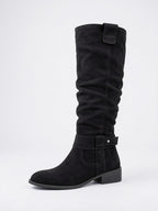 Bottes hautes en daim pour femmes avec fermeture éclair latérale, usage quotidien talon bas, silhouette slouch et texture douce - 6