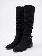 Bottes hautes en daim pour femmes avec fermeture éclair latérale, usage quotidien talon bas, silhouette slouch et texture douce - Black 3