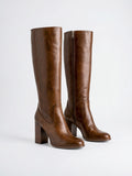 Bottes hautes femme fermeture éclair talon bloc - Marron 5.5