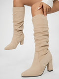 Bottes hautes femme moderne talon bloc ajustées - Beige 35