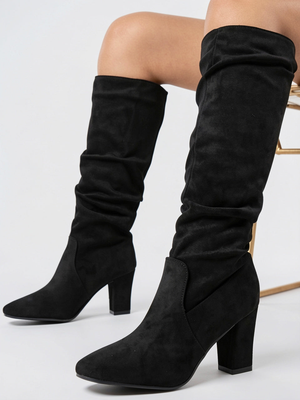 Bottes hautes femme moderne talon bloc ajustées - Noir 40