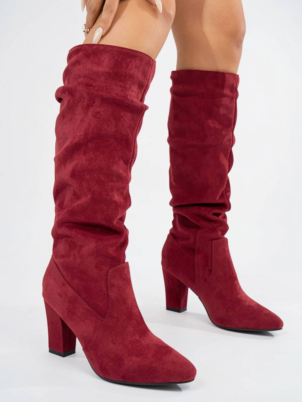 Bottes hautes femme moderne talon bloc ajustées - Rouge 40