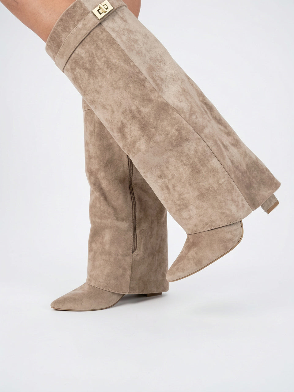 Bottes hautes femme suédine détail doré talons - 3