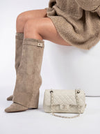 Bottes hautes femme suédine détail doré talons - 4