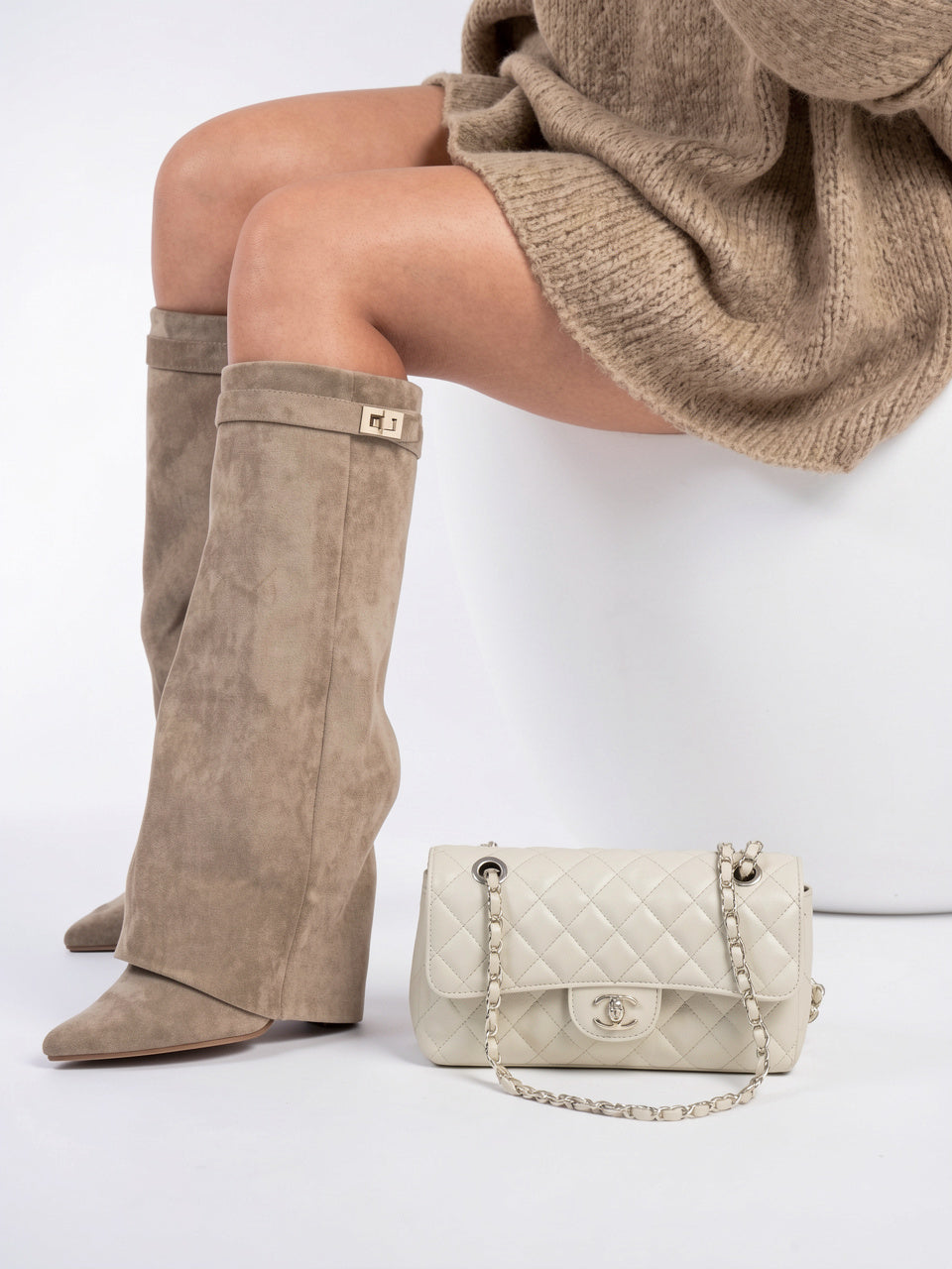 Bottes hautes femme suédine détail doré talons - 4