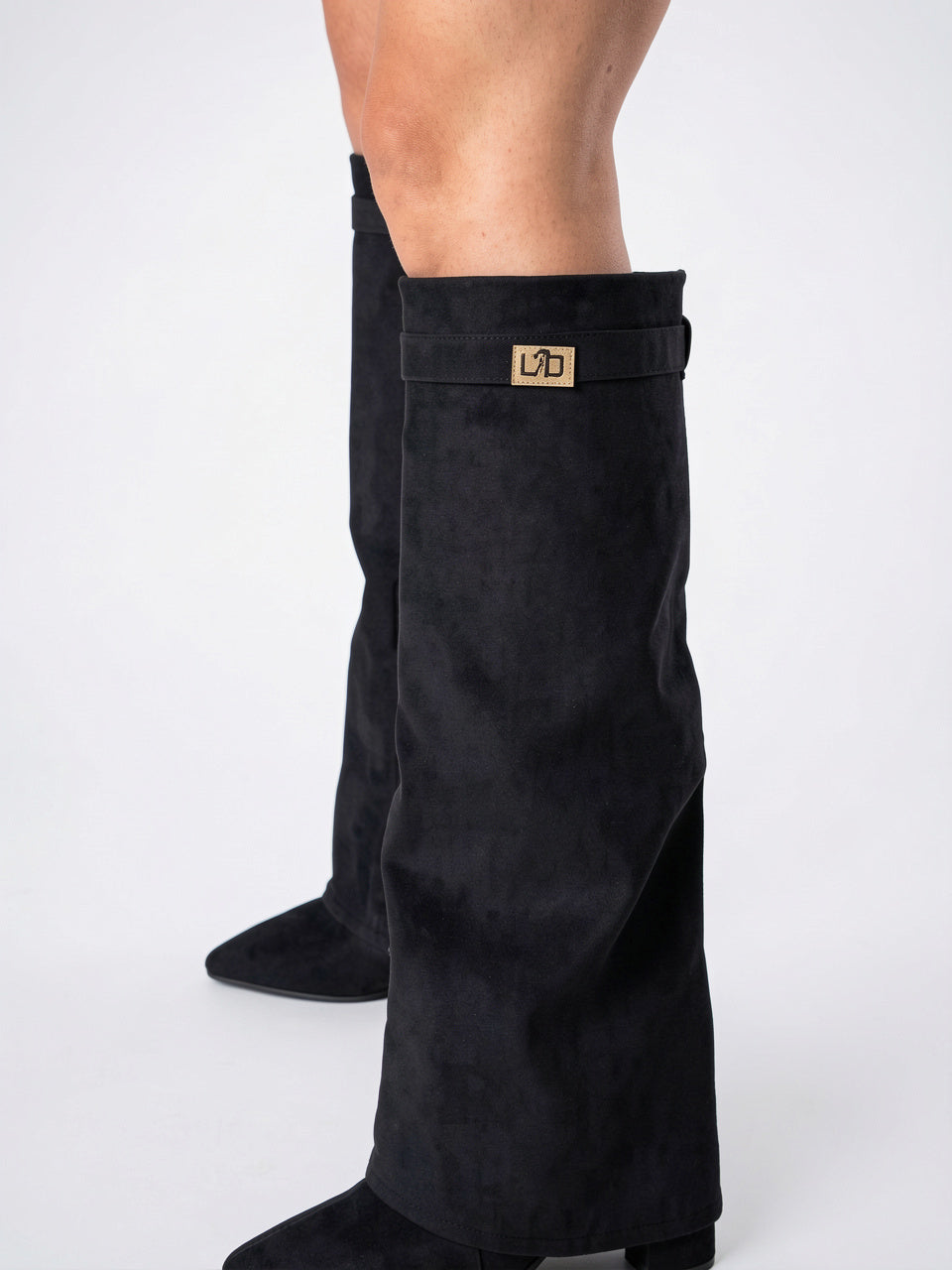 Bottes hautes femme suédine détail doré talons - 6
