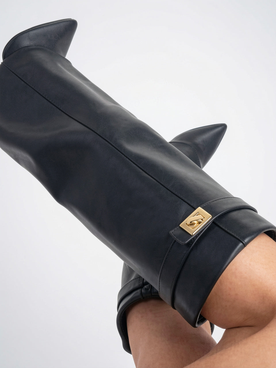 Bottes hautes femme suédine détail doré talons - Noir - cuir 36