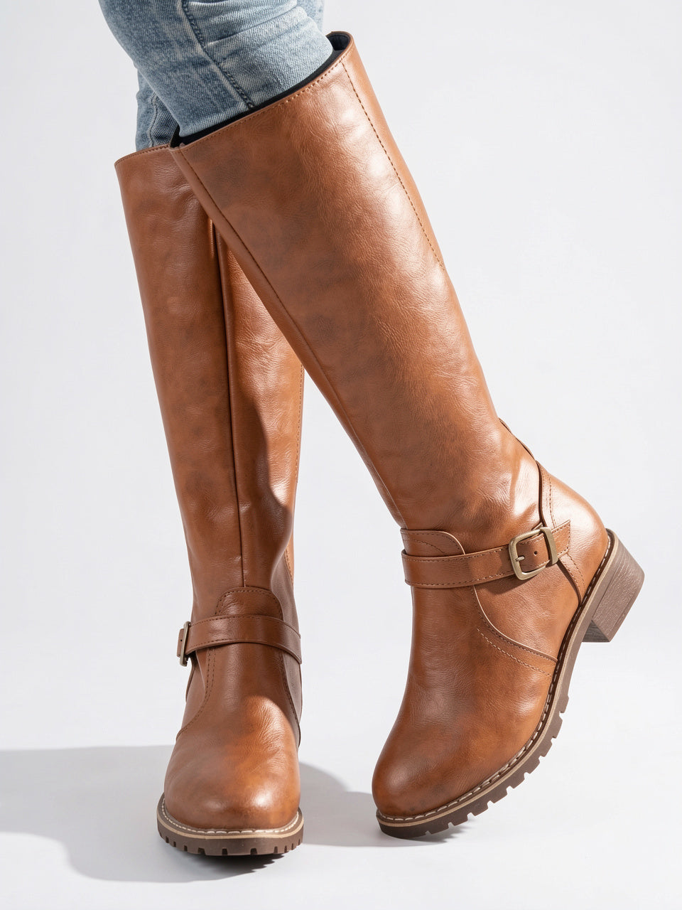 Bottes hautes hiver femme boucle semelle stable - Marron 36