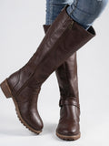 Bottes hautes hiver femme boucle semelle stable - Marron Foncé 36