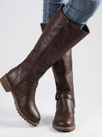 Bottes hautes hiver femme boucle semelle stable - Marron Foncé 36