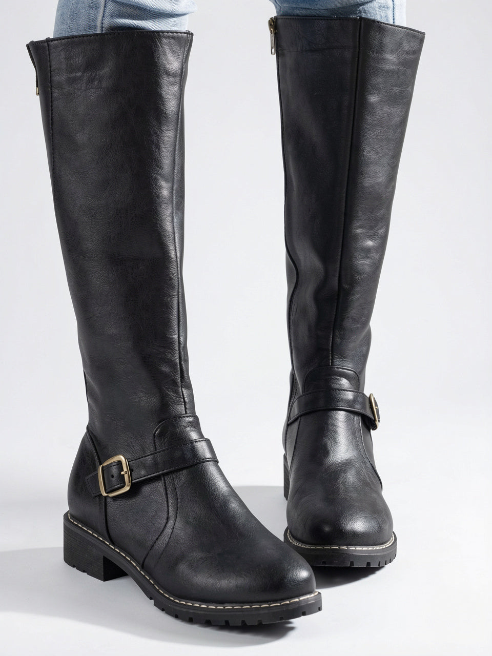 Bottes hautes hiver femme boucle semelle stable - Noir 36