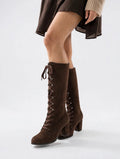 Santiags Bottines Femme Lacets Semelle Antidérapante Bout Rond
