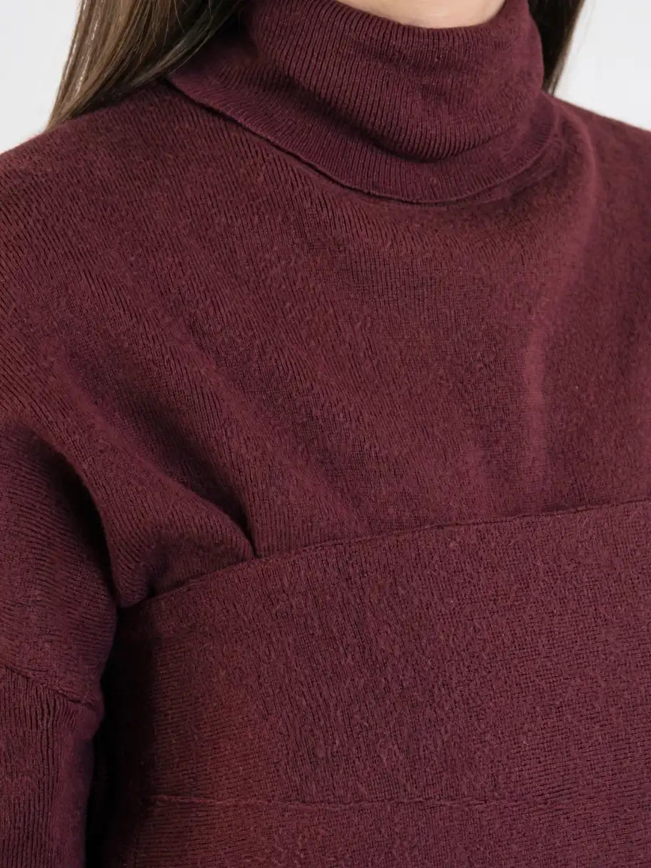 Robe Mini Évasée Manches Longues Col Roulé Femmes, Tricot Doux